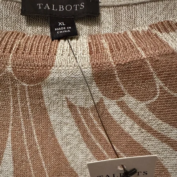 Talbots Tan White Metallic Swirl Print Knit Top Sz XL NWT - Picture 4 of 5
